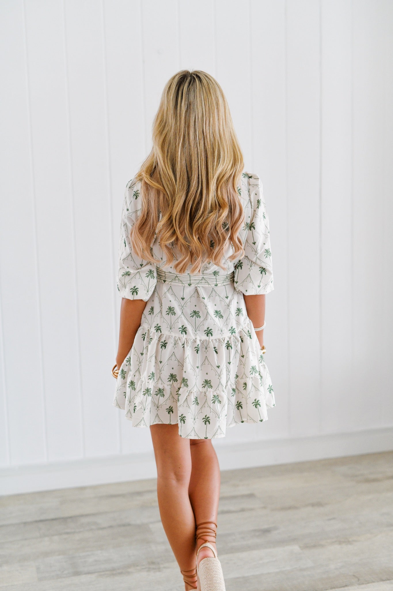 Kelsey Palm Dress - White/Green