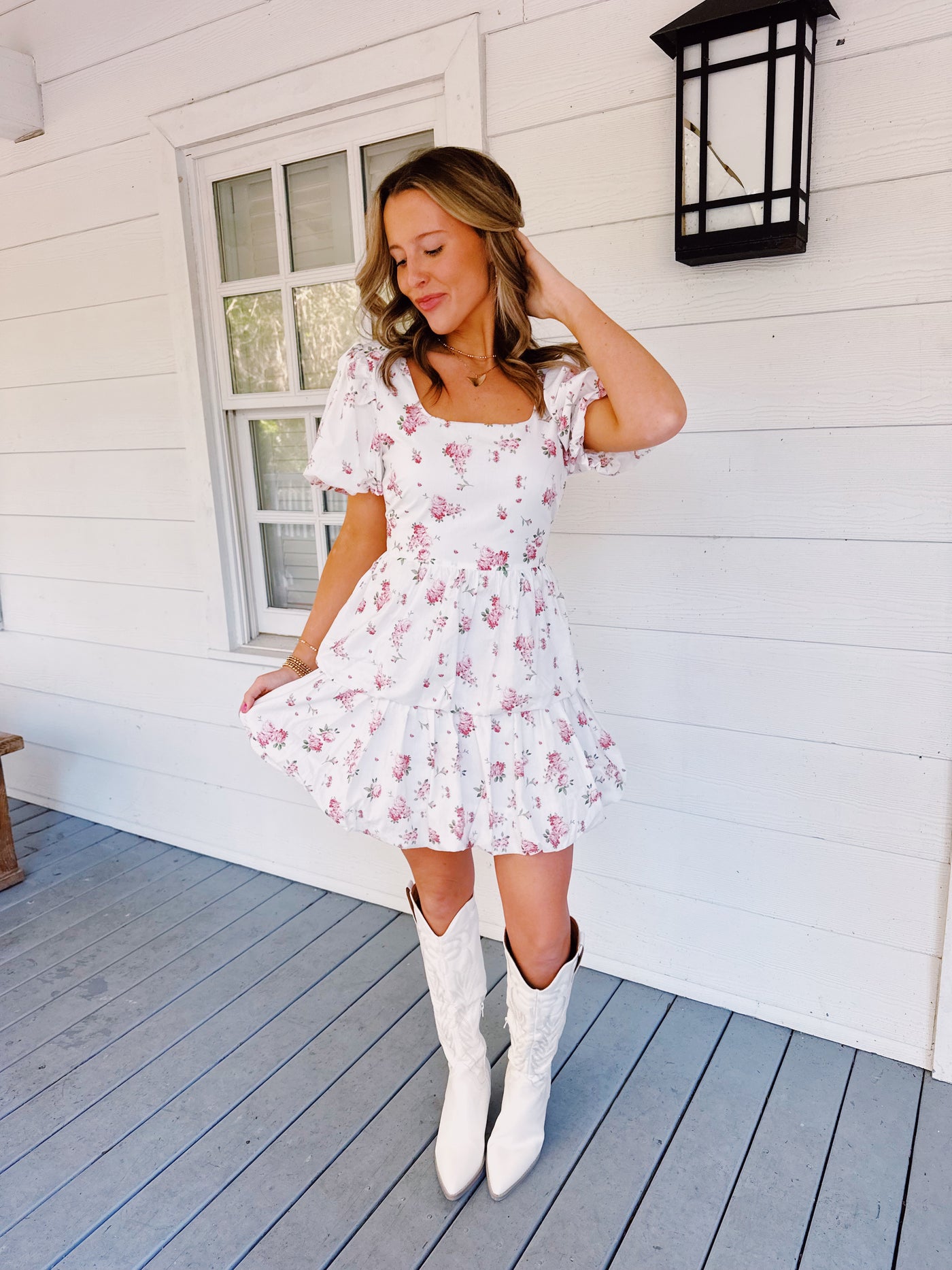 Kaley Floral Dress - White/Pink Floral