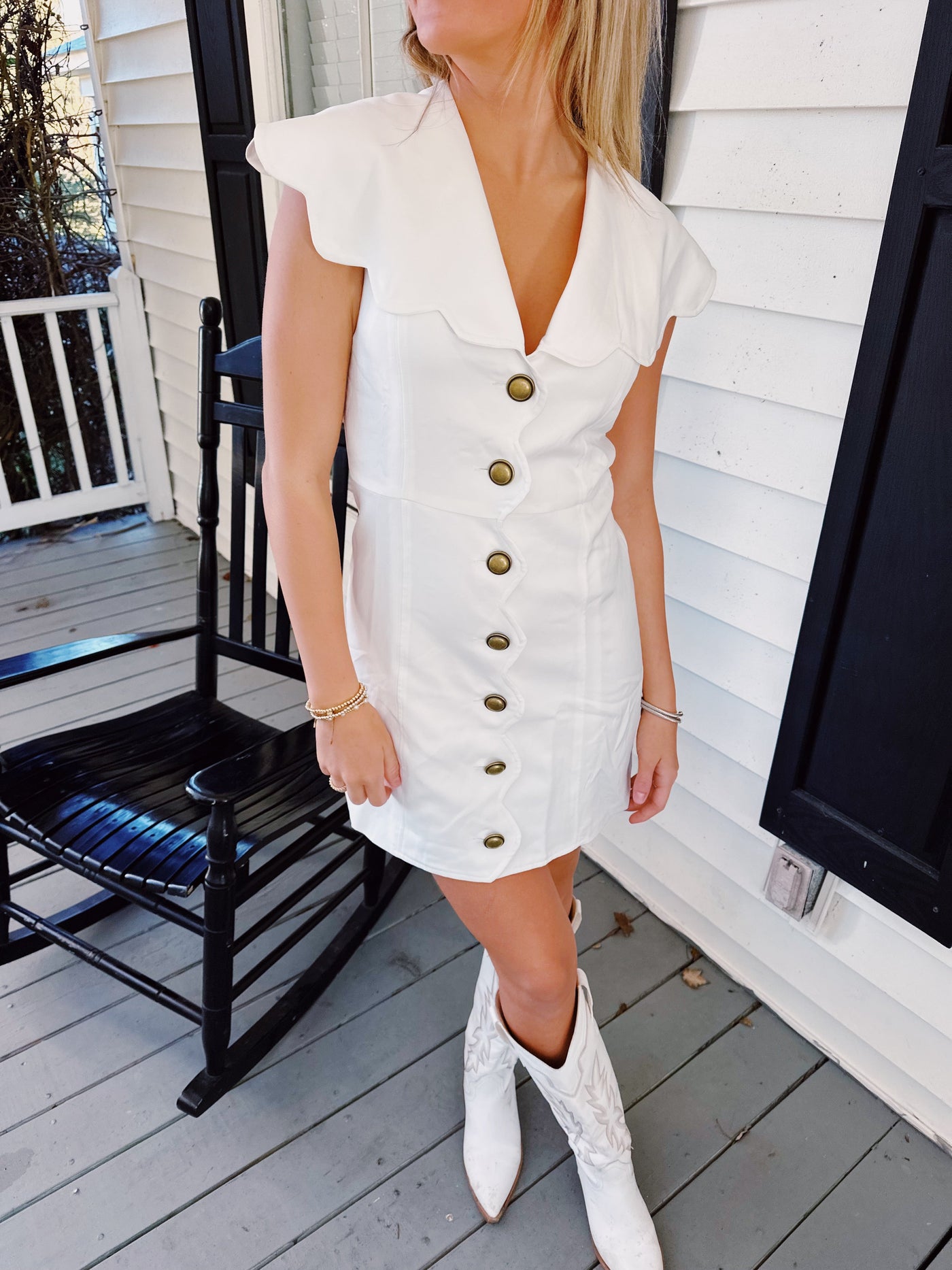 Sarah Scalloped Detail Dress - Off White