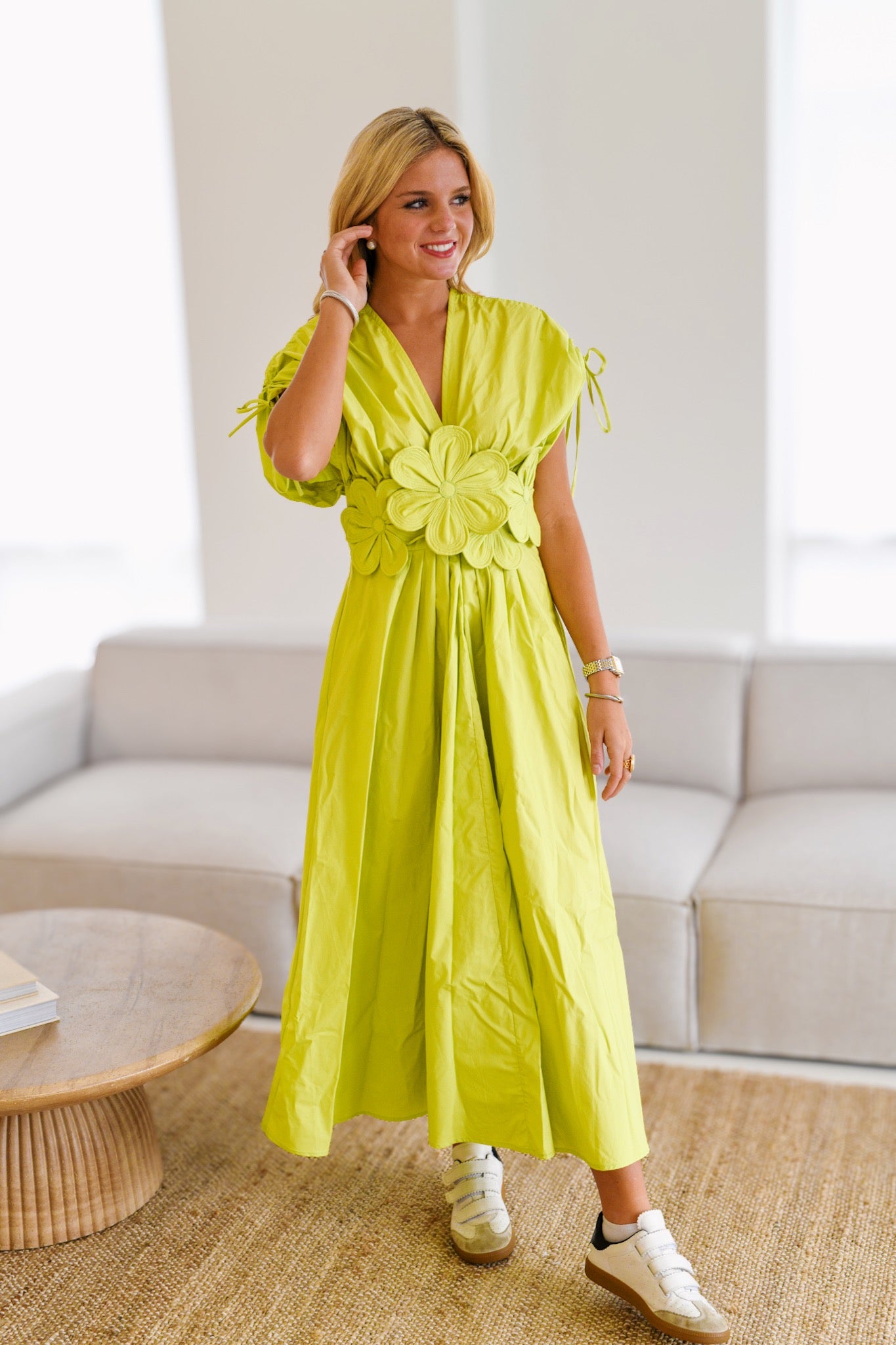 Kellie Flower Dress - Chartreuse