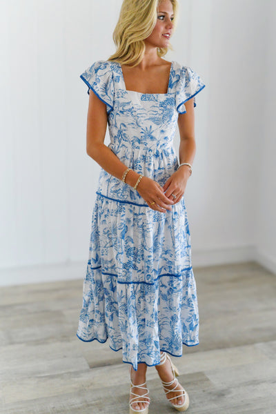 Lucy Ruffle Tiered Maxi Dress - Blue
