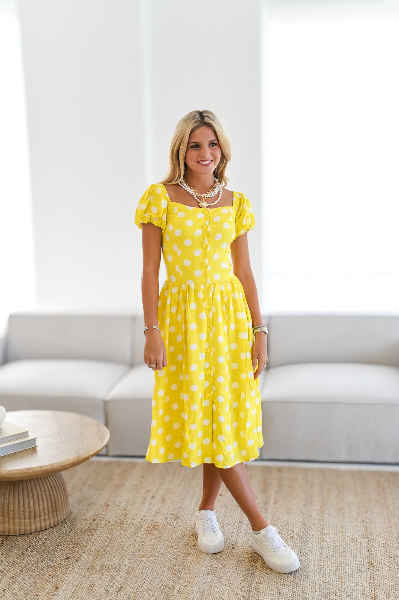 Steph Polka Dot Print Dress - yellow