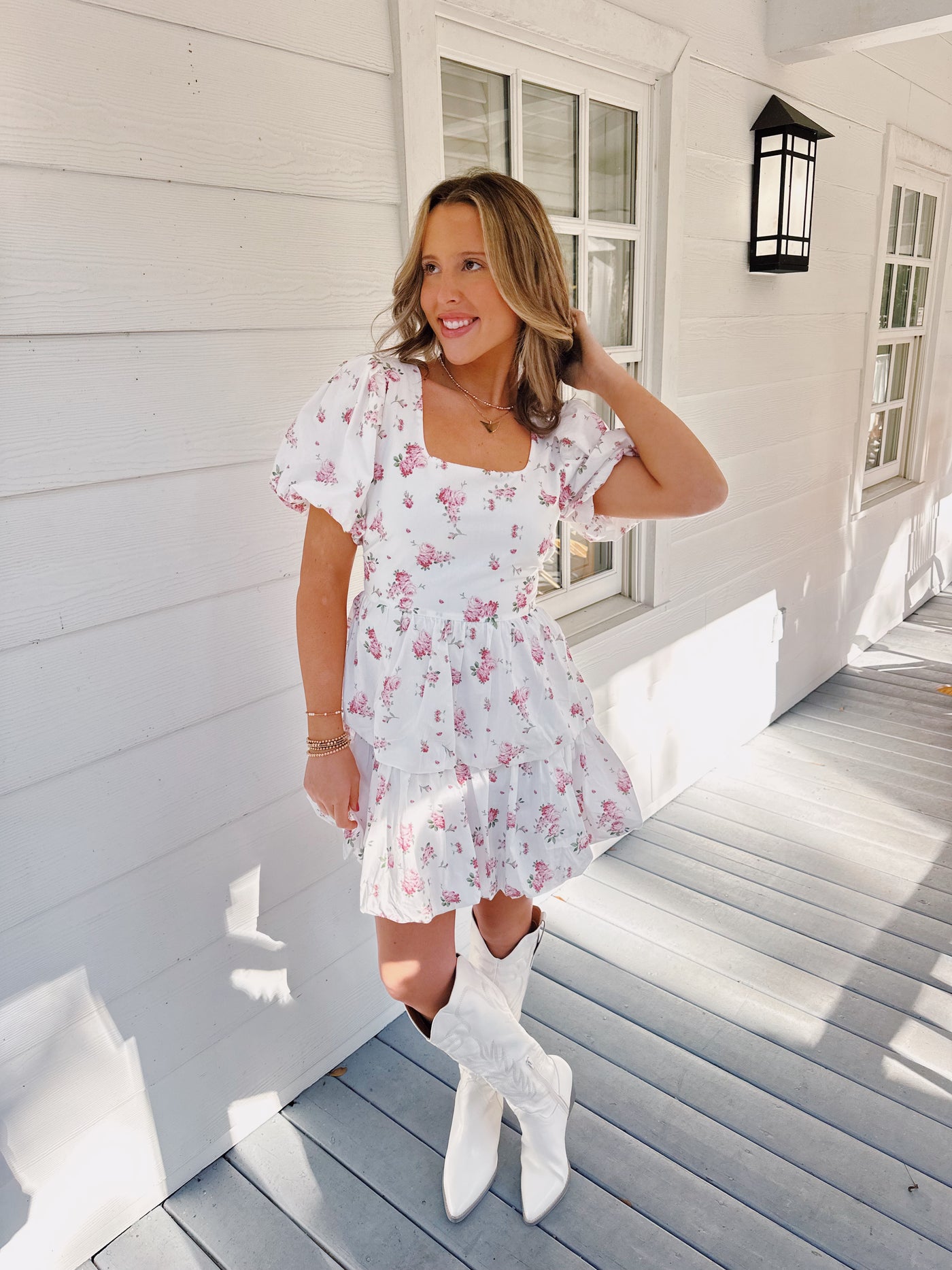 Kaley Floral Dress - White/Pink Floral