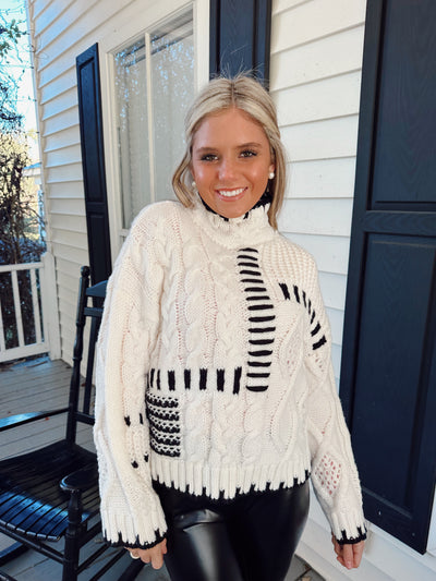 Jess Mock Neck Knit Sweater - White