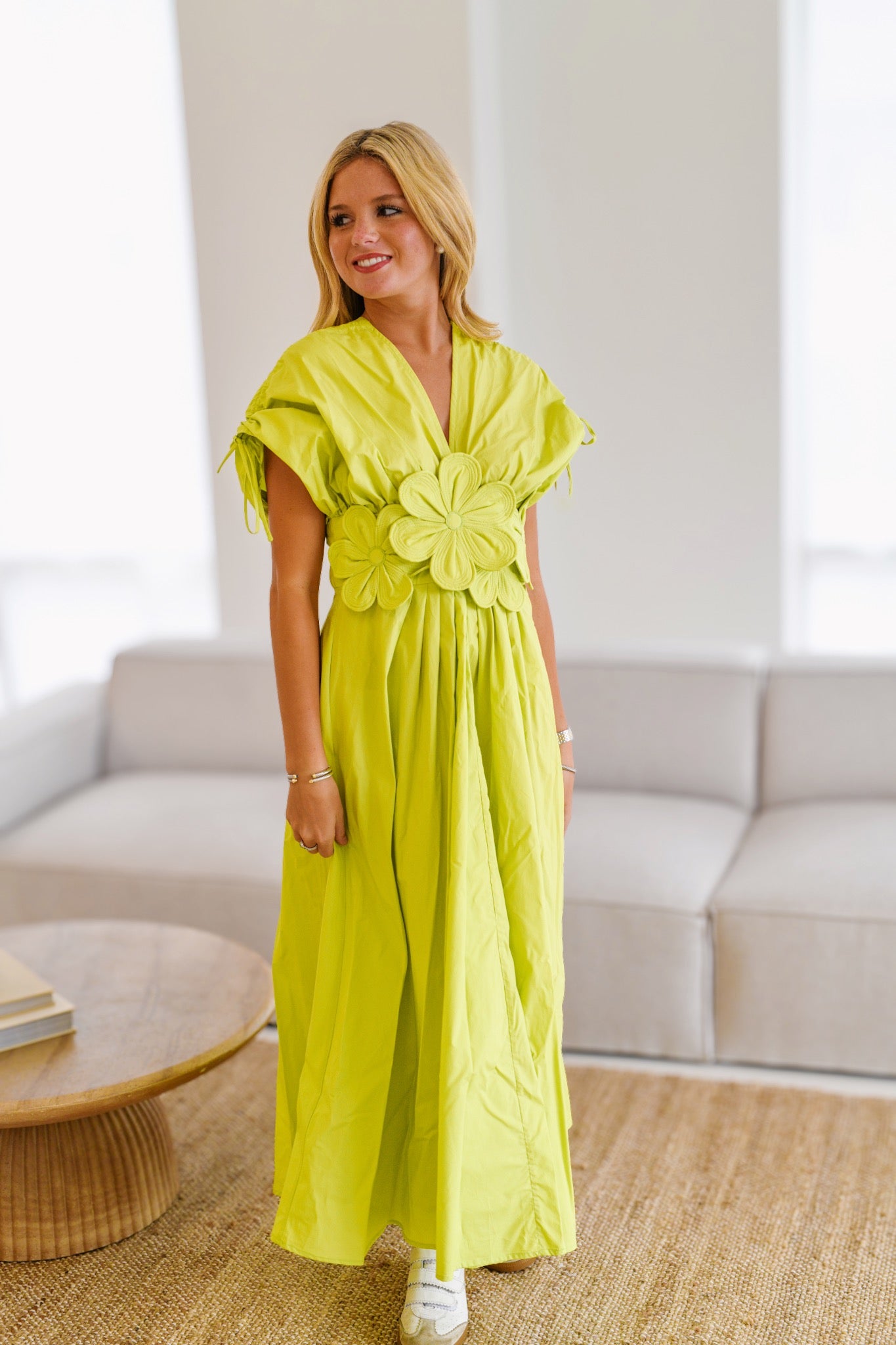 Kellie Flower Dress - Chartreuse