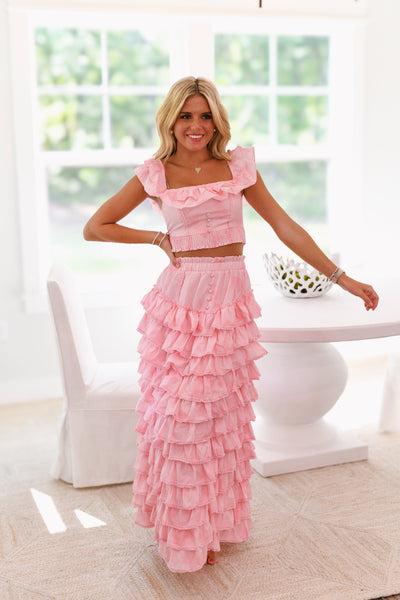 Hope Ruffle Maxi Skirt Set-Light Pink