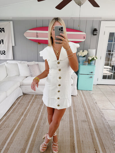 Sarah Scalloped Detail Dress - Off White