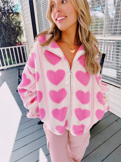 Laura Heart Sherpa Jacket - Pink