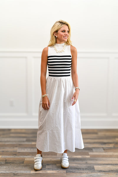 Mock Neck Knit Maxi Dress- White