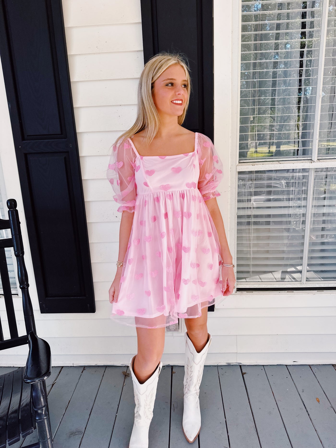 Kaylee Sparkling Glitter Heart Patch Baby Doll Dress