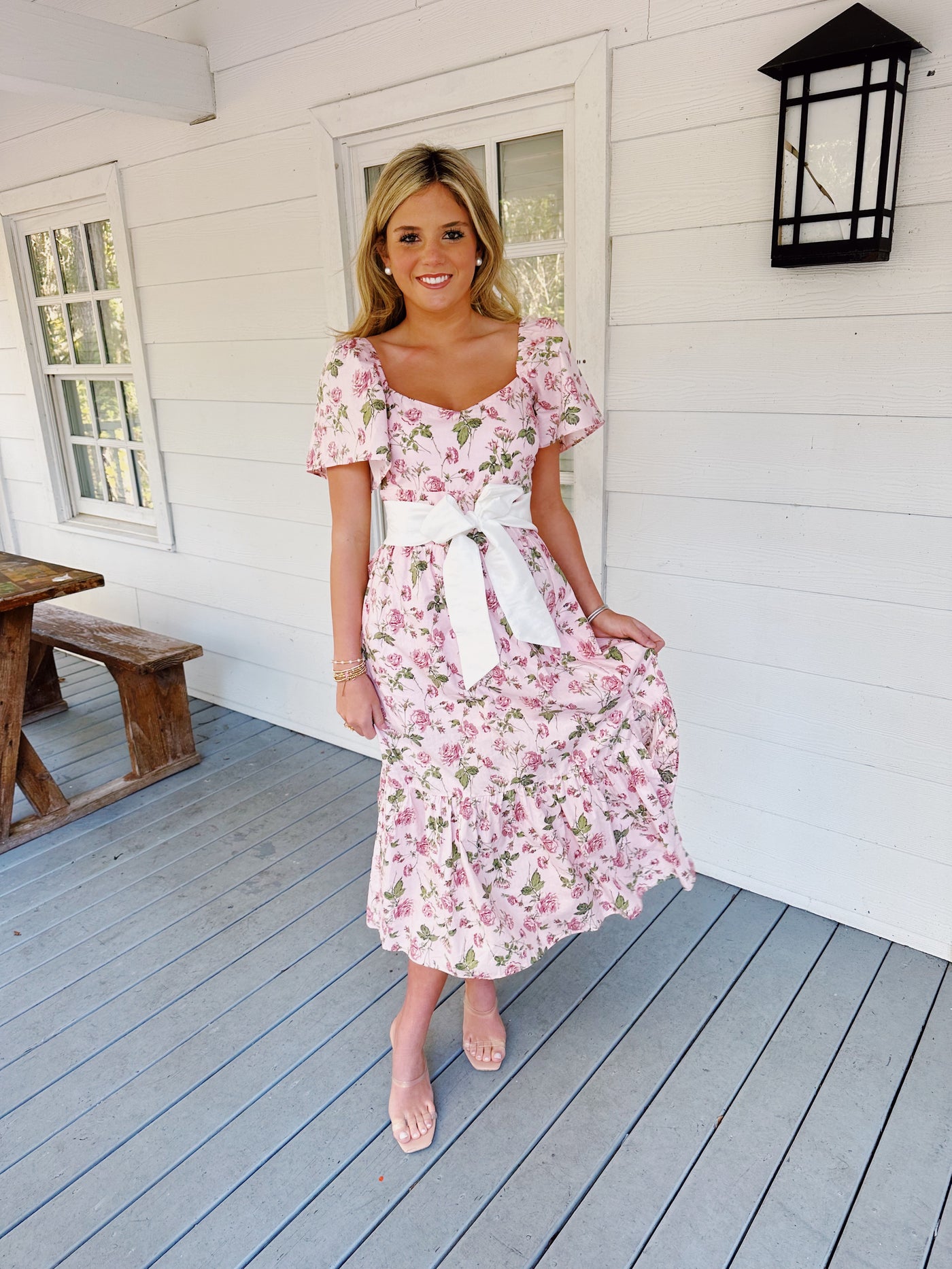 Fancy Floral Midi Dress - Pink