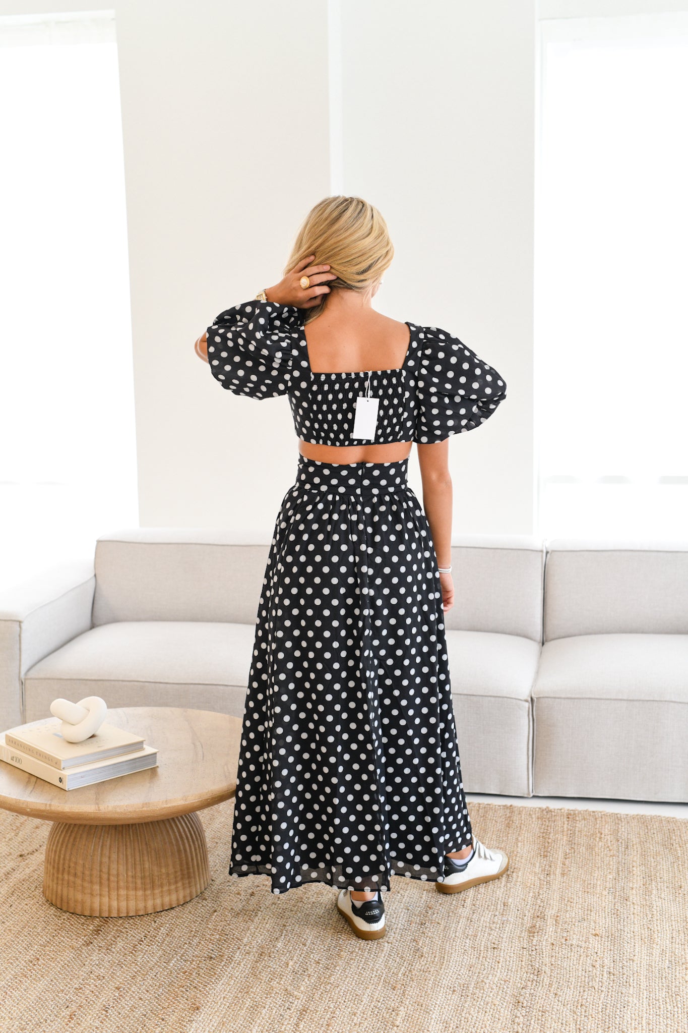 Maci Polka Dot Crop Top and Skirt Set-Black