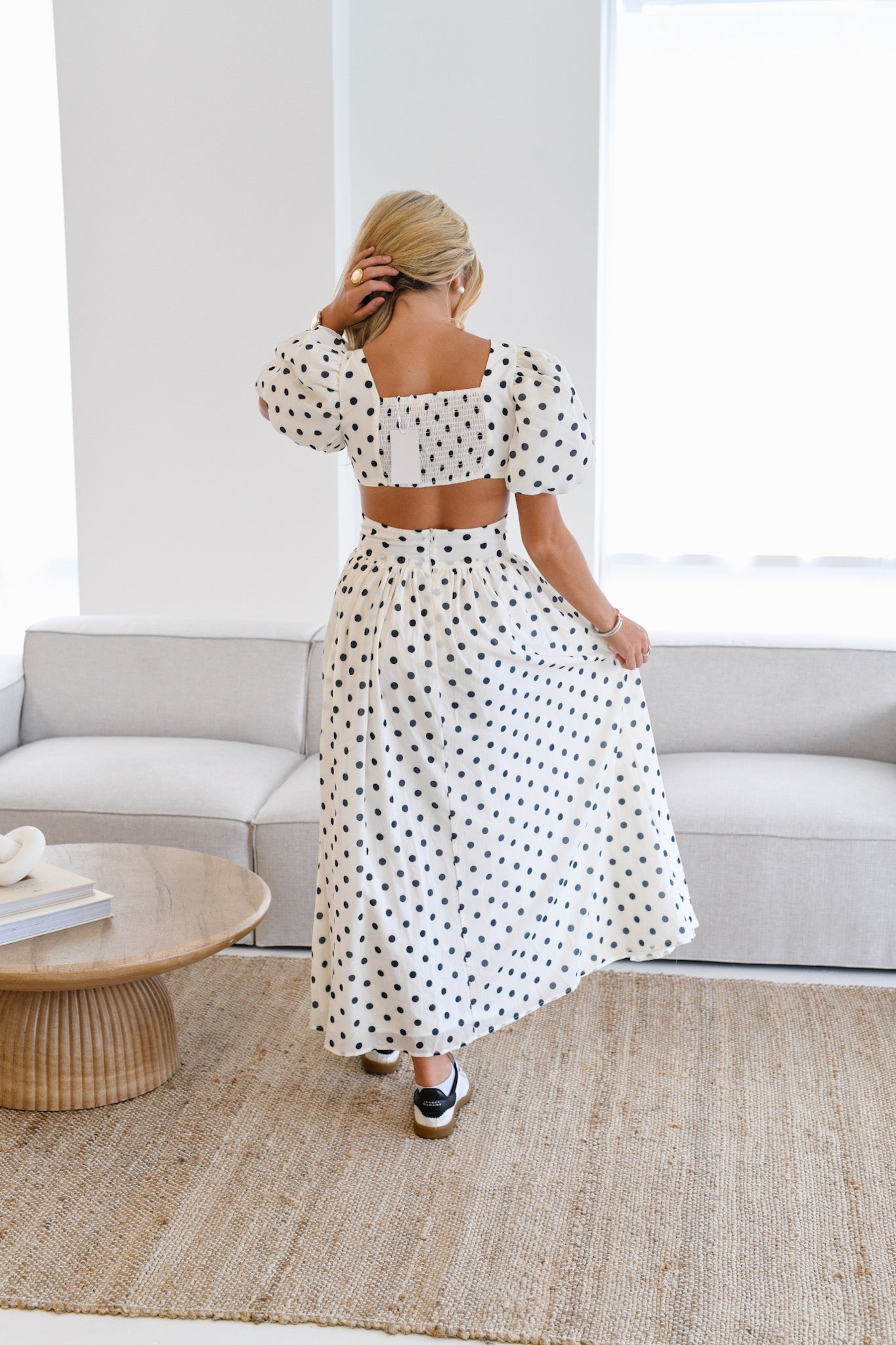 Maci Polka Dot Crop Top and Skirt Set-White