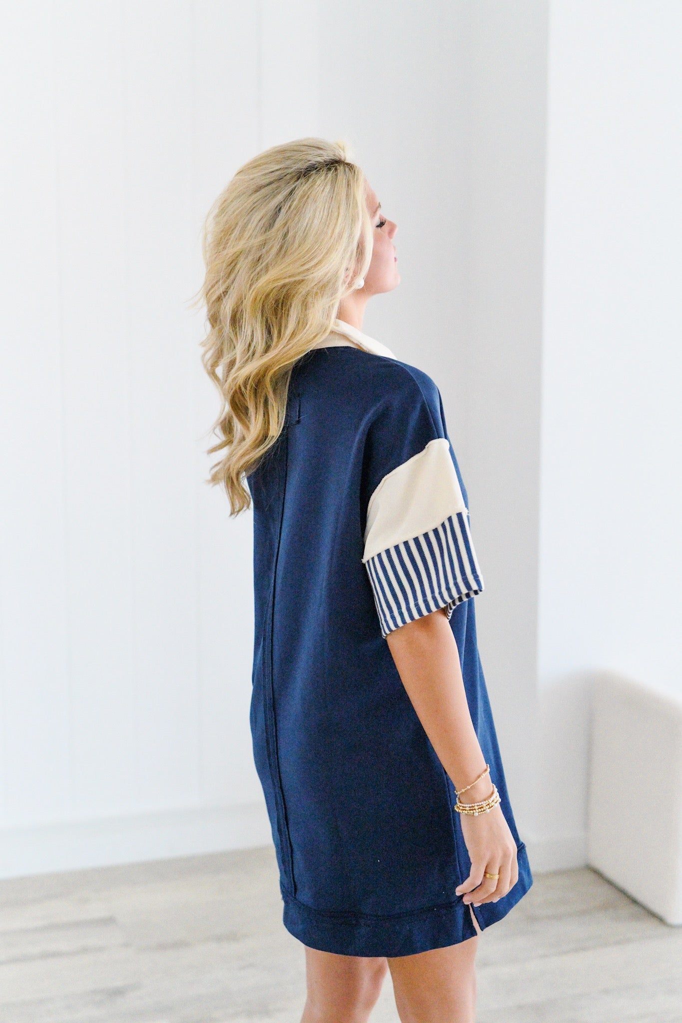 Haley Striped Shirt Dress - Navy