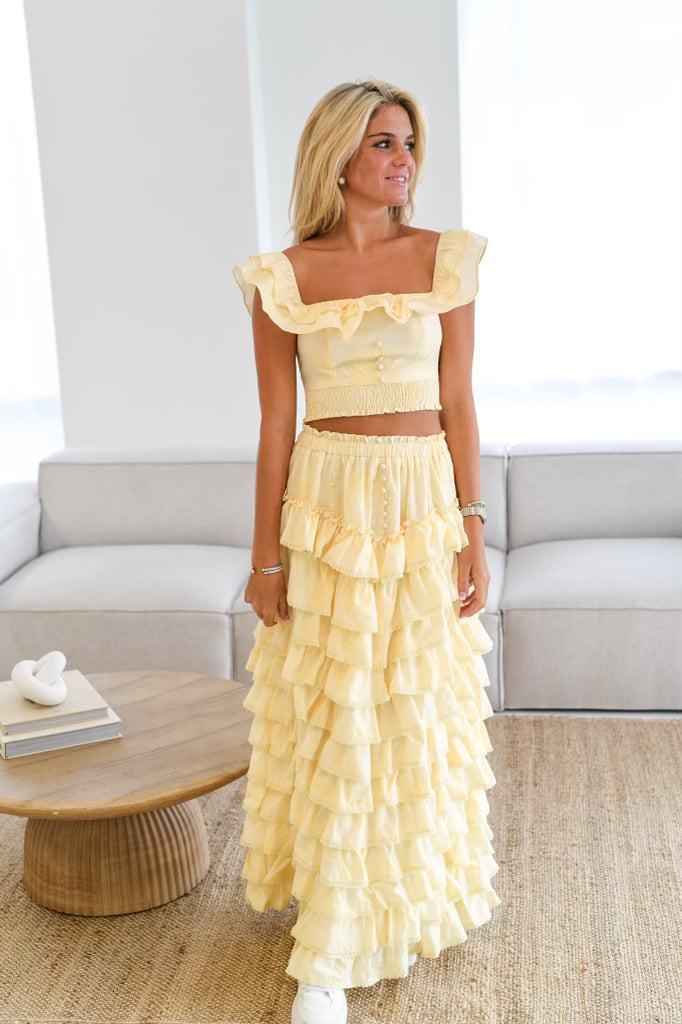 Daisy Ruffle Maxi Skirt Set- Yellow