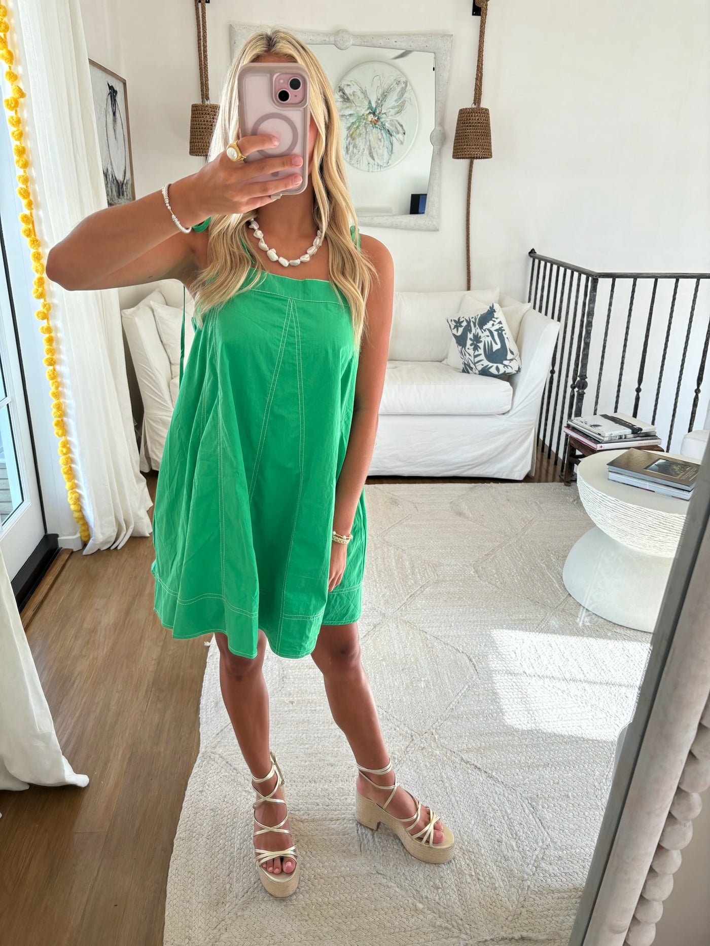 Ava Stitch Mini Dress - Emerald