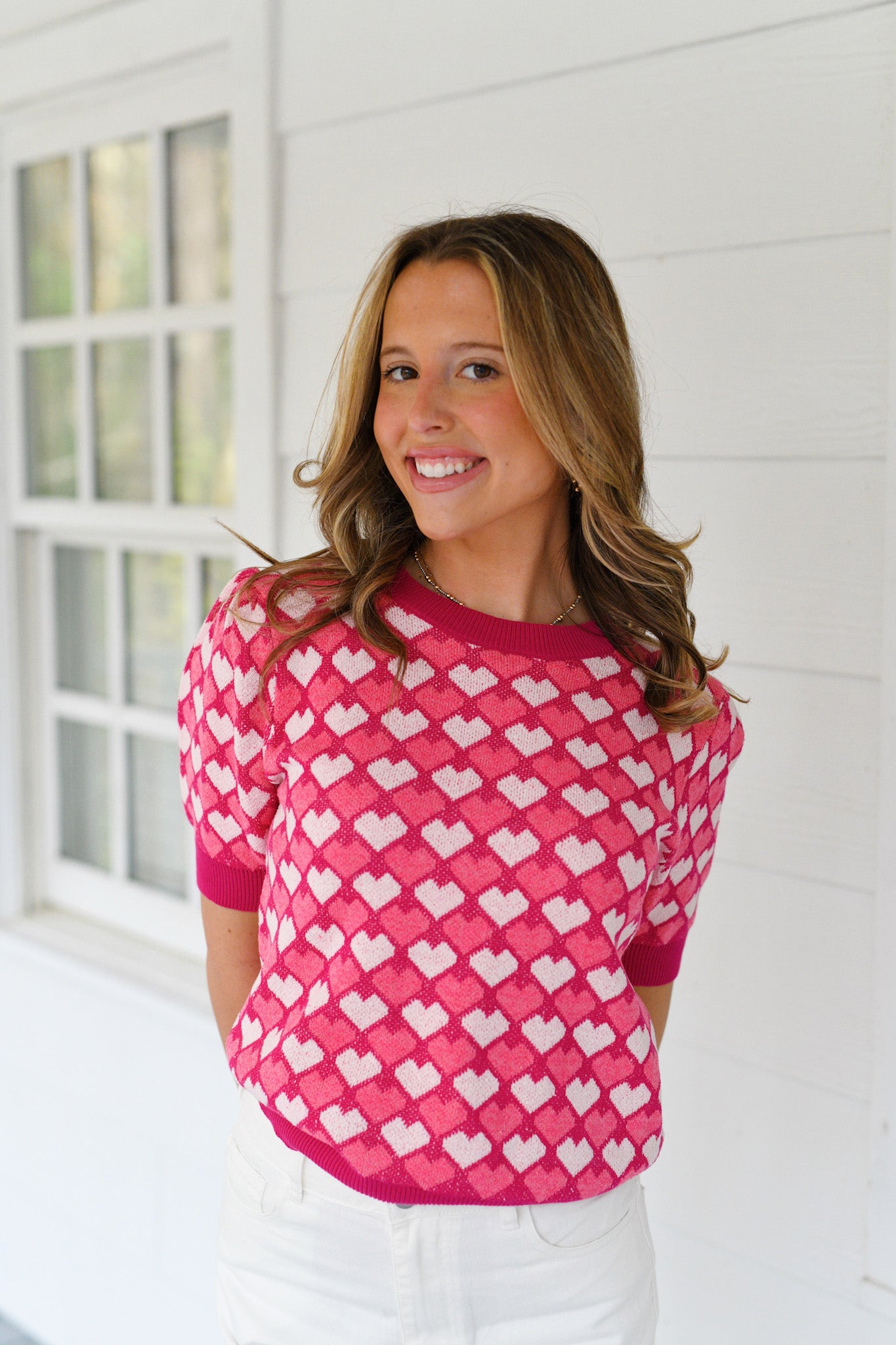 Emory Heart Sweater Top - Pink Multi
