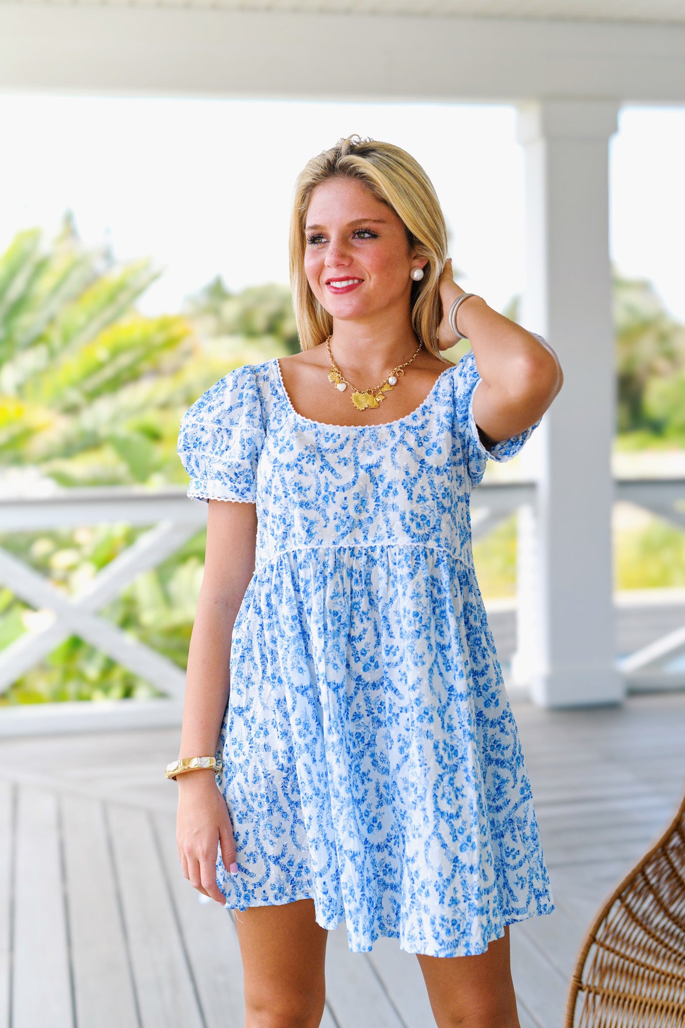 Macy Mini Dress - White Blue