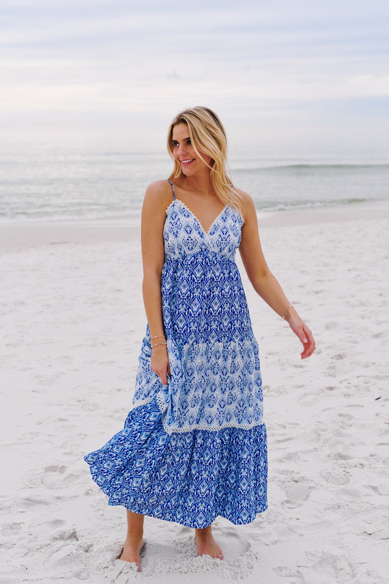 Kiera Tile Print Maxi Dress - Blue