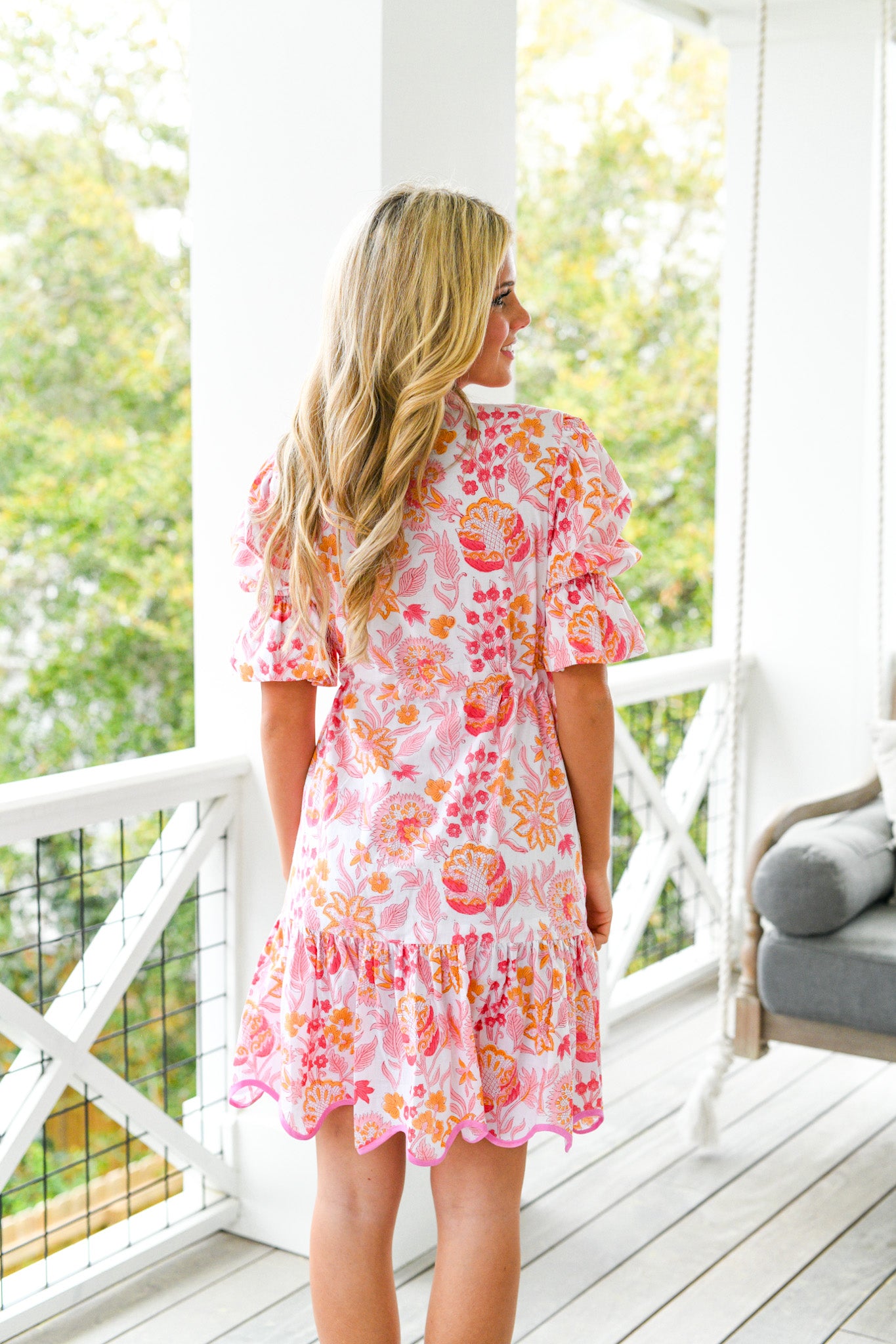 Aubrey Floral Belted Dress - Pink/Orange