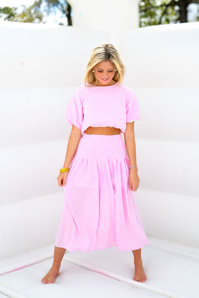 Megan Puff Midi Skirt Set - Pink