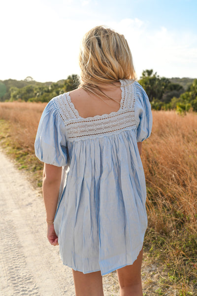 Katie Lace Trim Dress - light blue