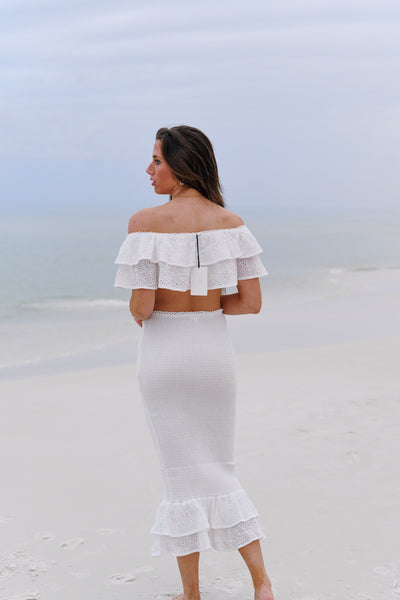 Kylie Lace Tier Ruffle Off Shoulder Top Set - White