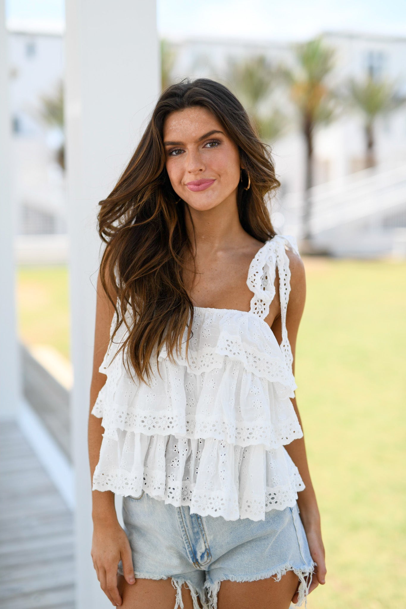 Rachel Lace Embroidered Top - White