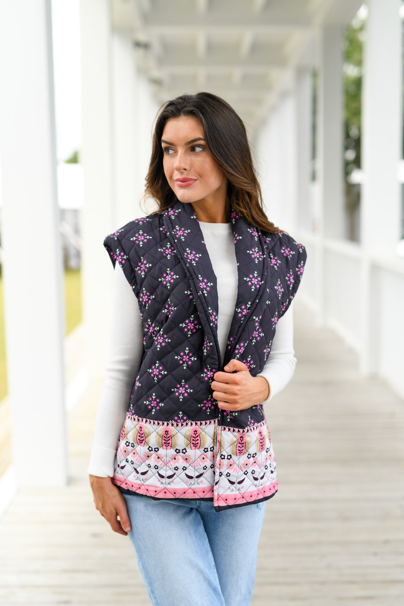 Betsy Floral Quilted Vest - Purple/Pink Multi