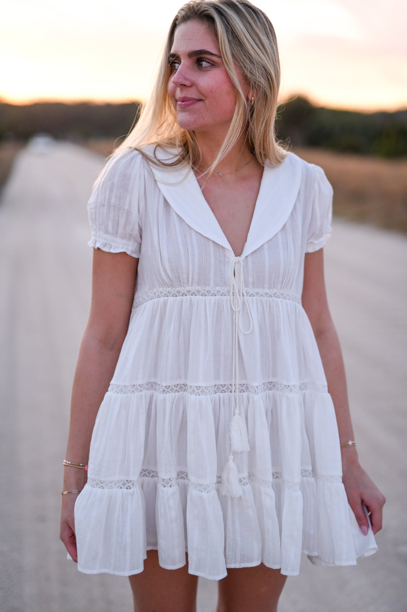 Carly Sailor Collar Mini Dress - Off White