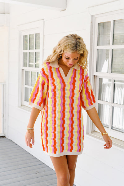 Maci Short Sleeve Multi Color Knit Tunic Dress