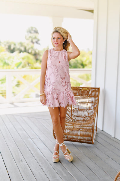 Riley Floral Lace Mini Dress - Dusty Pink