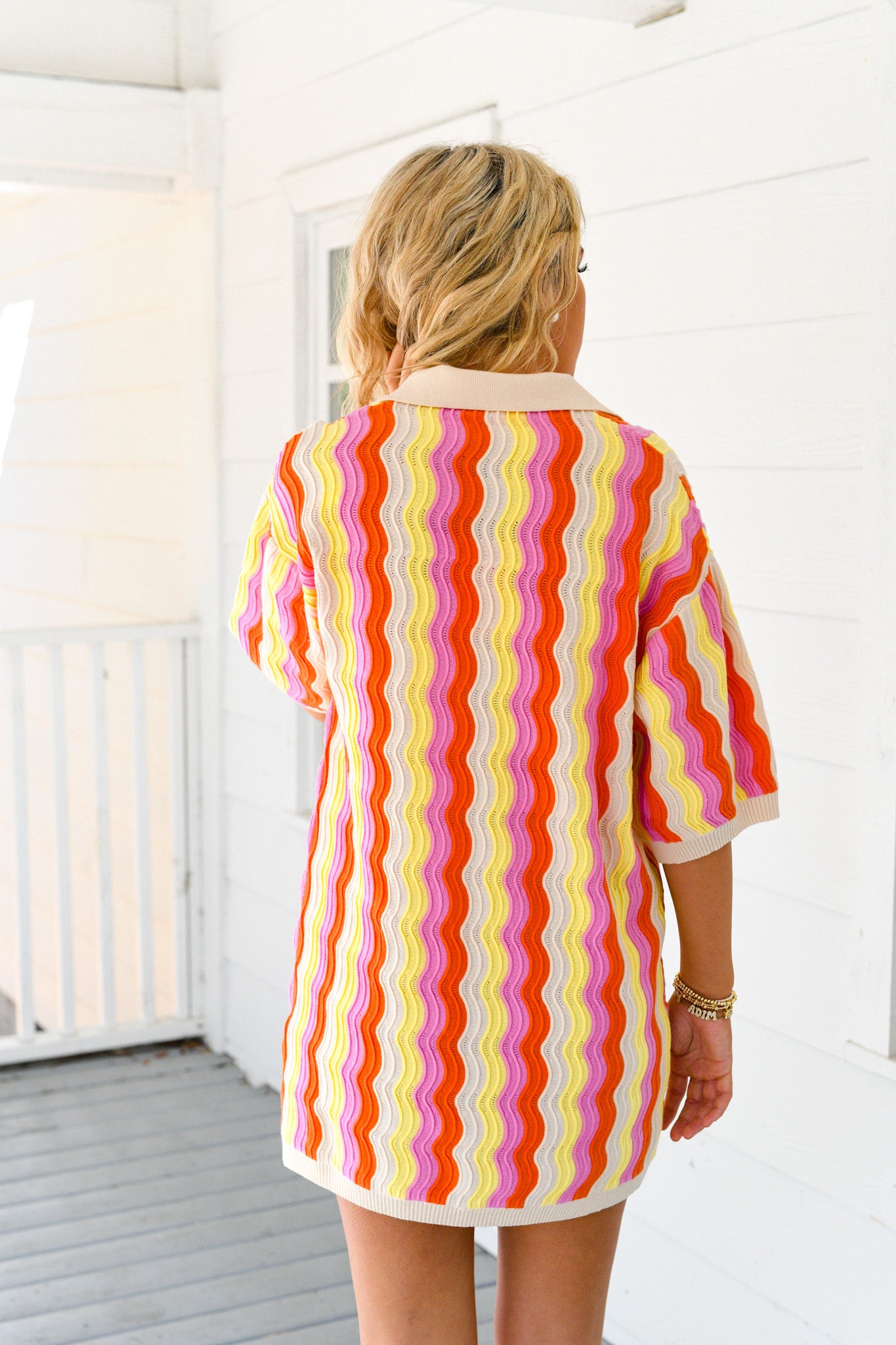 Maci Short Sleeve Multi Color Knit Tunic Dress