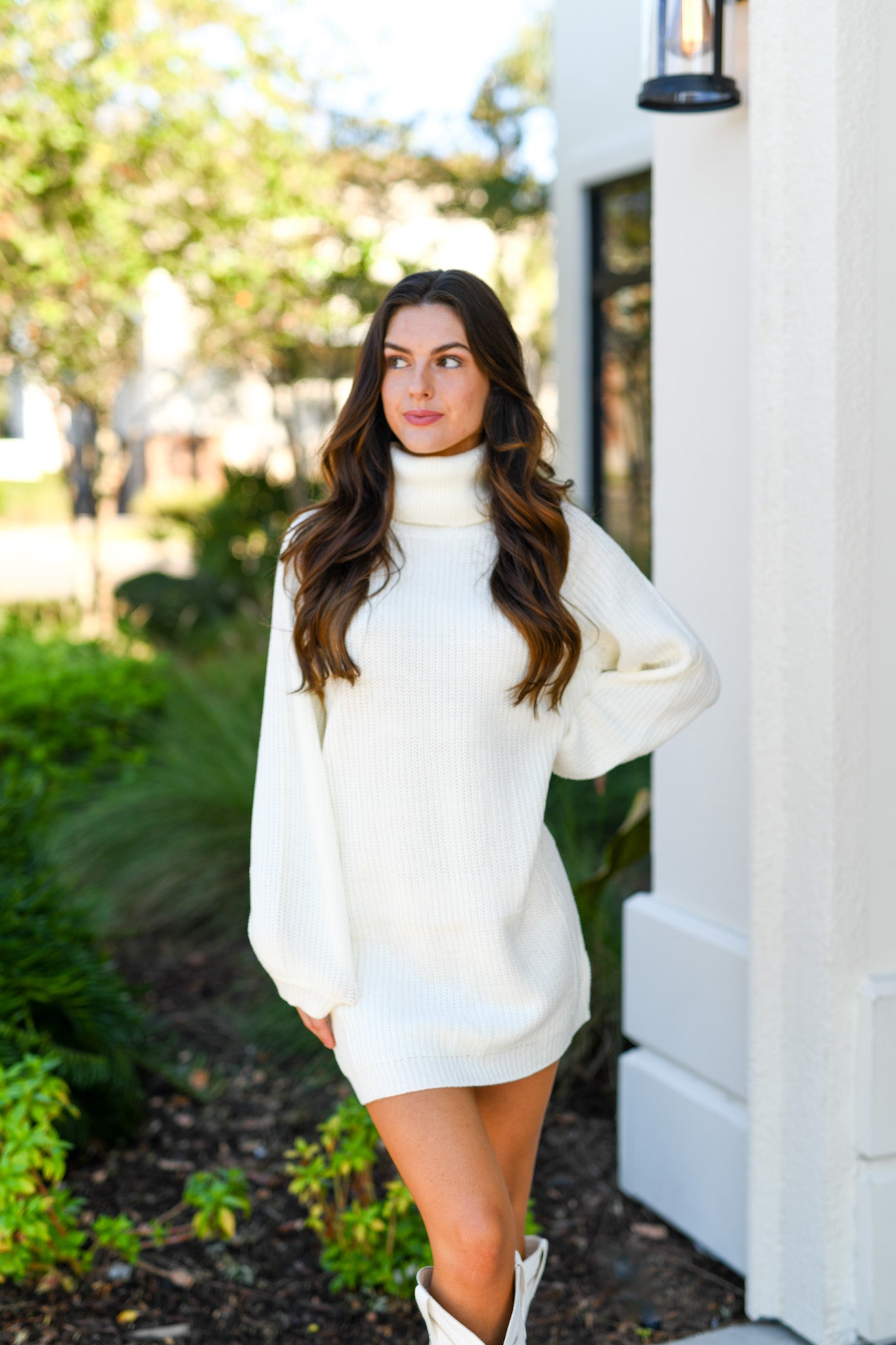 Madi Turtleneck Sweater Dress - Cream
