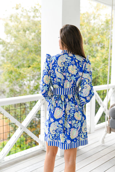 Turner Paisley Print Long Sleeve Dress - Blue