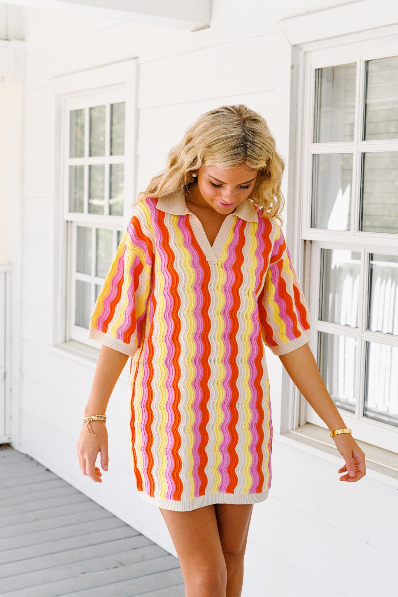 Maci Short Sleeve Multi Color Knit Tunic Dress