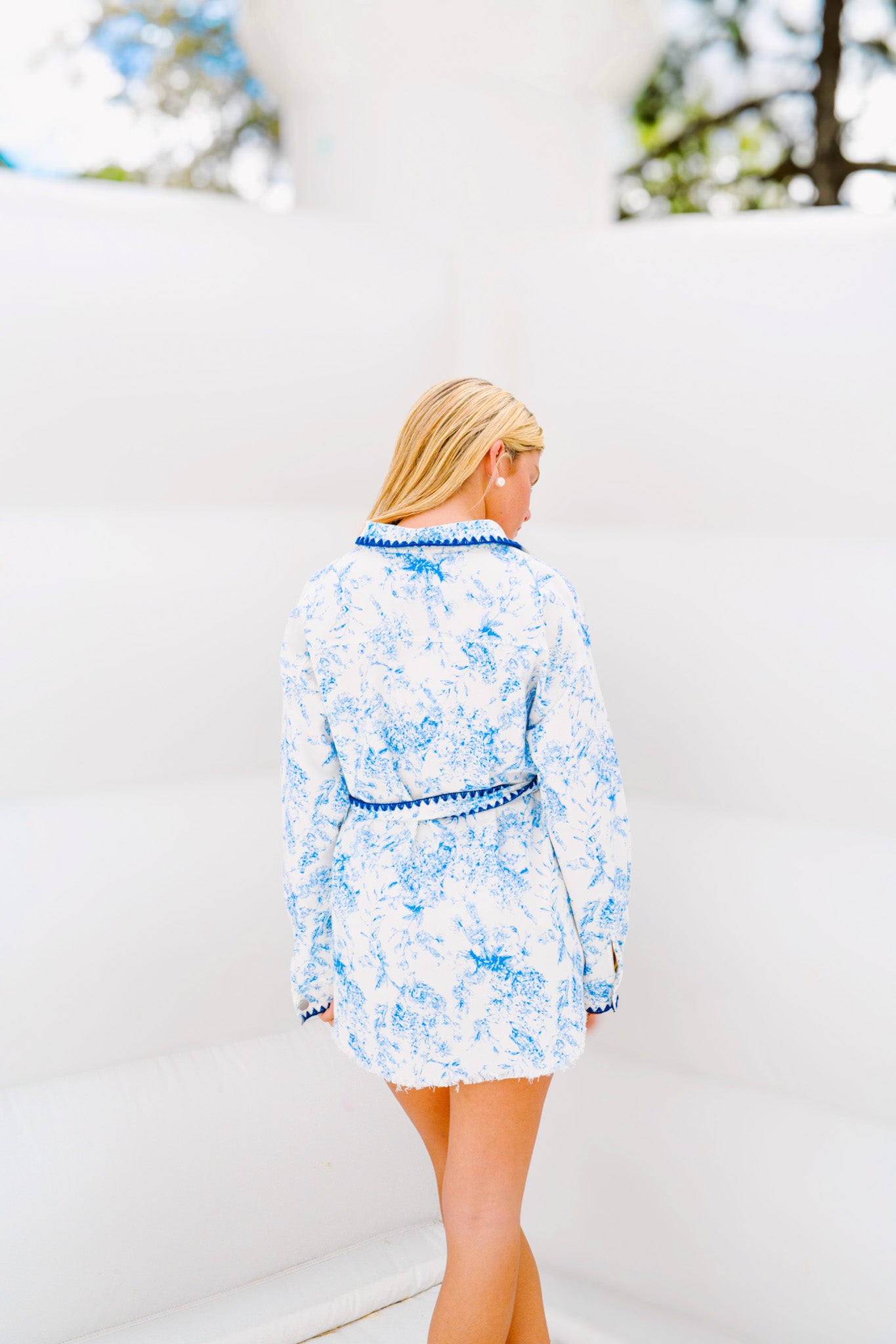 Bailey Floral Belted Tunic - Ivory/Blue