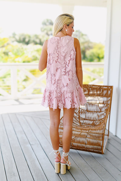 Riley Floral Lace Mini Dress - Dusty Pink