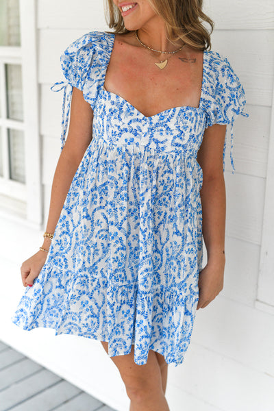 Kristina Baby Doll Dress - White/Blue