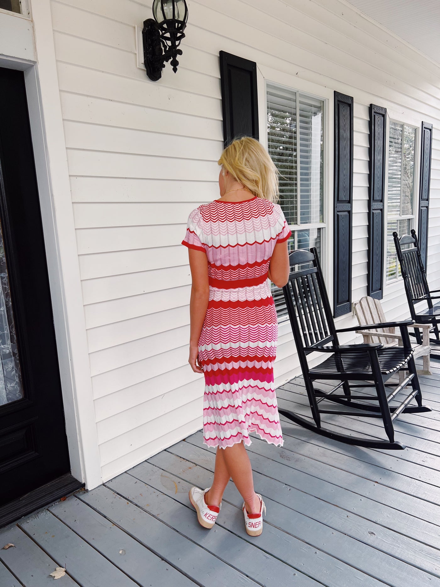 Funky Color Block Short Sleeve Slim Knitted Dress - Pink