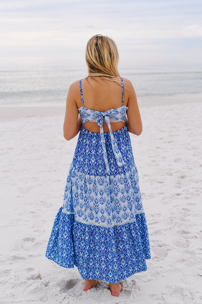 Kiera Tile Print Maxi Dress - Blue