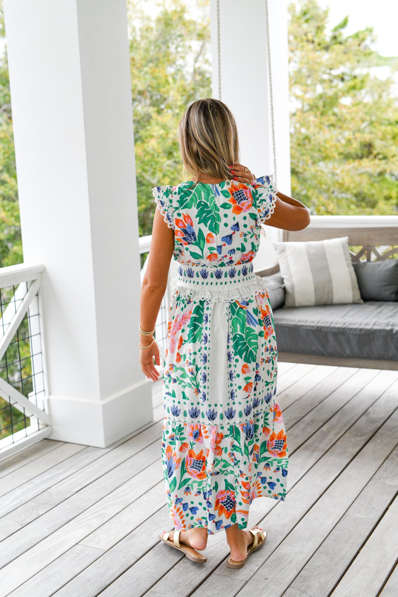 Molly Floral Print Tiered Maxi Dress - White Multi