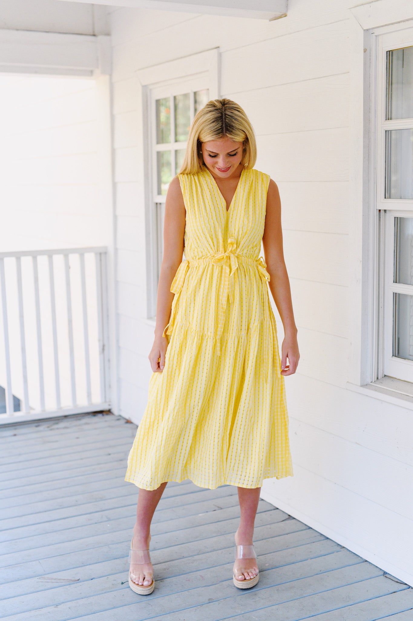 Kailey V Neck Tie Maxi Dress - Yellow