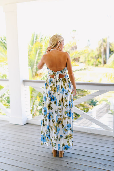 Paige Floral Open-Back Maxi Dress - Off White