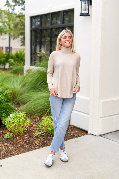 TURTLE NECK PULLOVER SWEATER  - Taupe