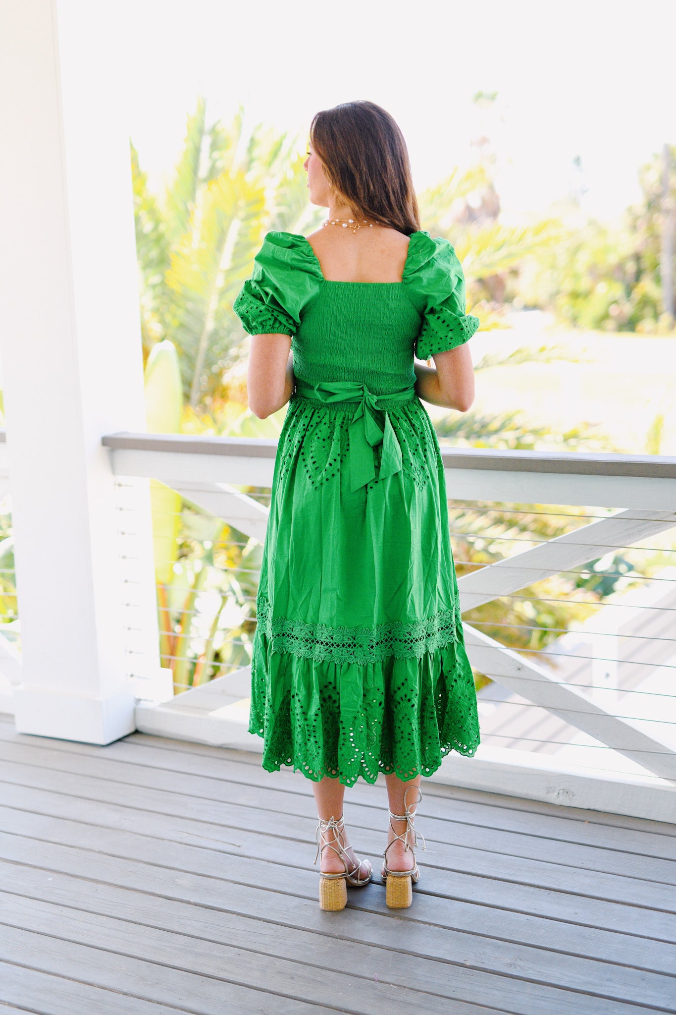 Jenna Cutout Eyelet Midi Dress - Green