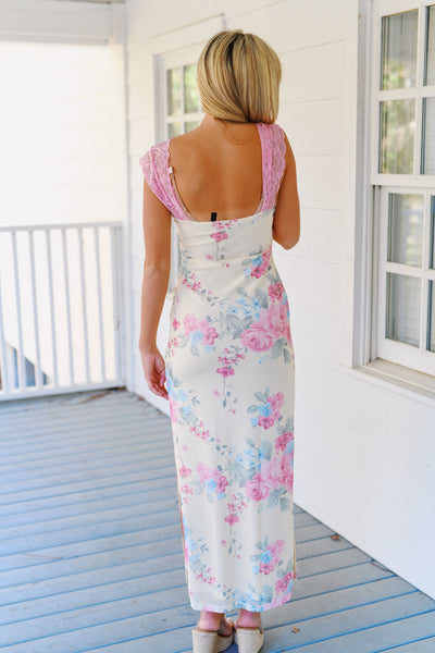 Morgan Floral Print Lace Maxi Dress - Pink