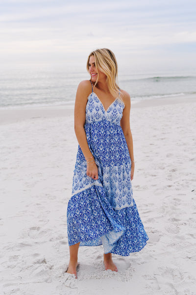 Kiera Tile Print Maxi Dress - Blue