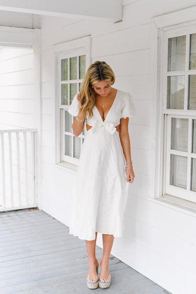 Jessi Bow Cutout Midi Dress - White
