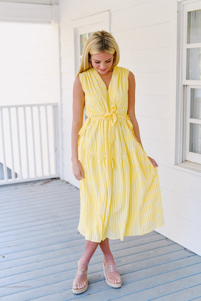 Kailey V Neck Tie Maxi Dress - Yellow
